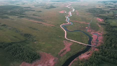 a long, wild river, aerial view