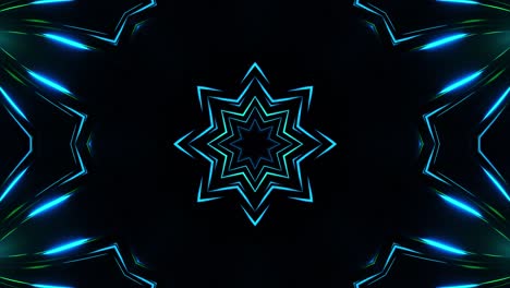 blue star pattern on black background with blue center. kaleidoscope vj loop