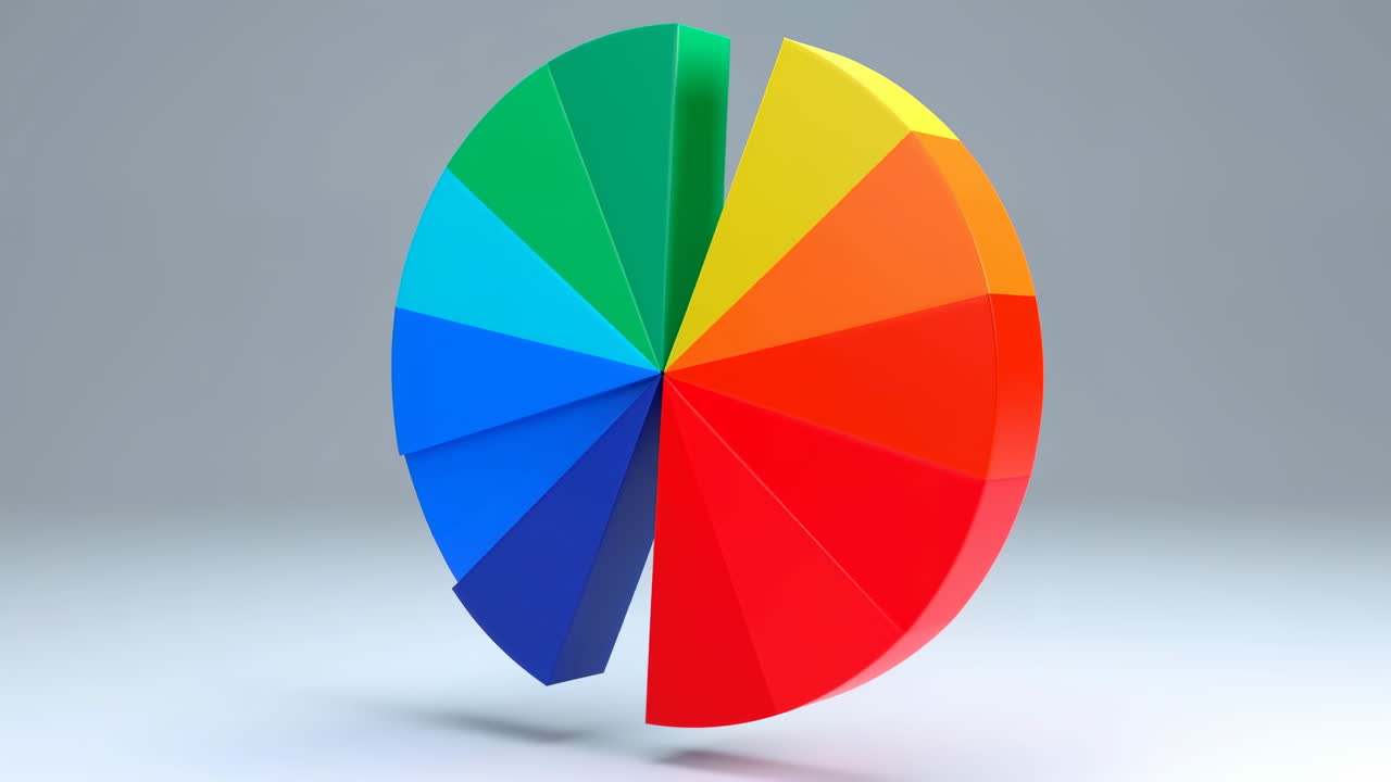 Colorful 3D Pie Chart Segments Expanding on White Background