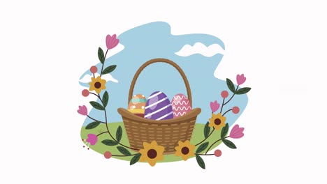 happy easter animation with eggs painted in basket