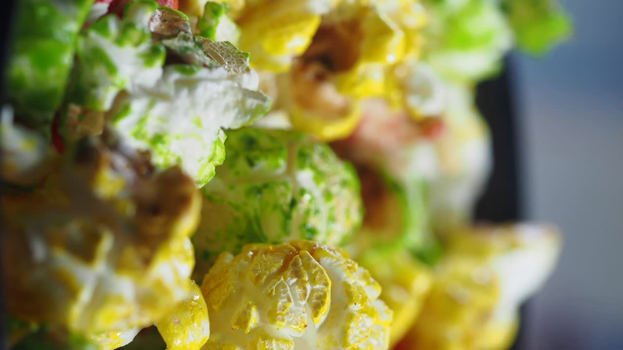 Close-up view of colorful popcorn
