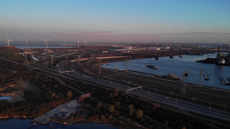 National-Highway-Beside-The-Maasvlakte-Harbour-In-Rotterdam,-Netherlands