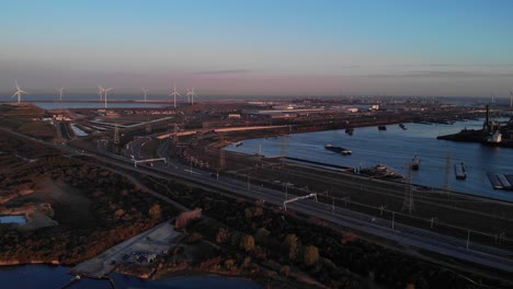 national highway beside the maasvlakte harbour in rotterdam, netherlands