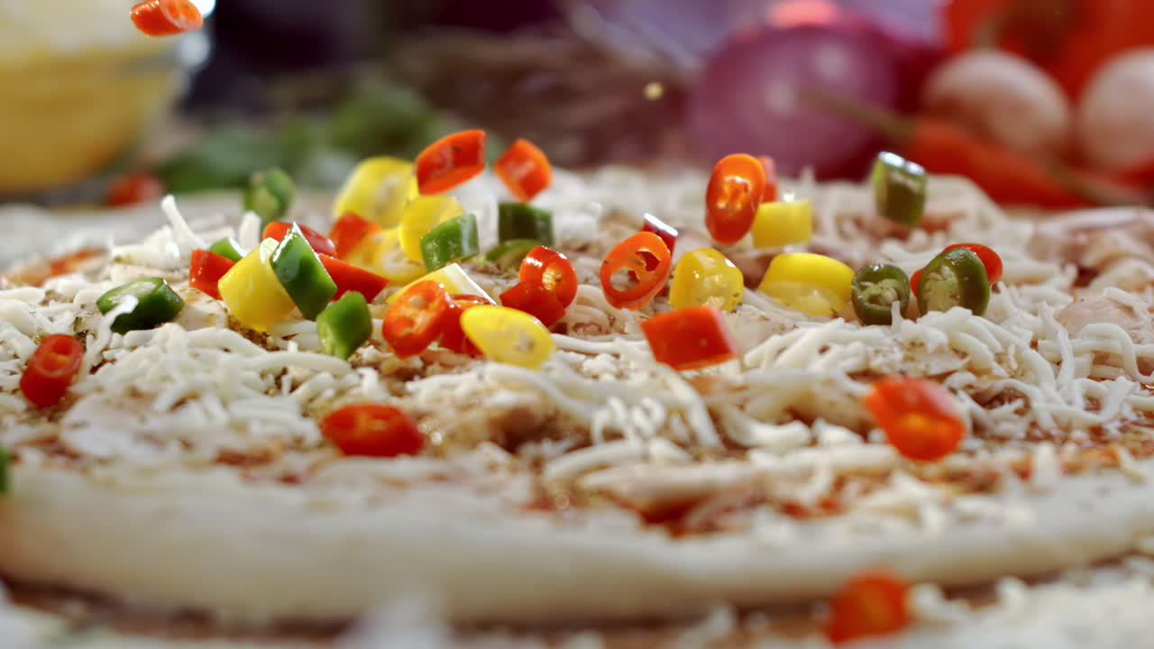 Pizza preparation with peppers
