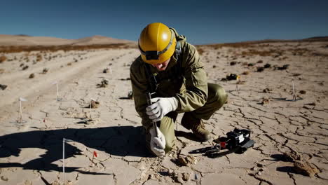 scientist conducting field research in a desert environment