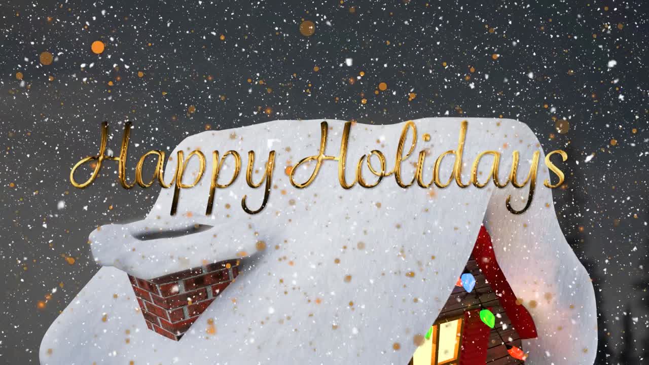 Animation of happy holidays text over winter landscape