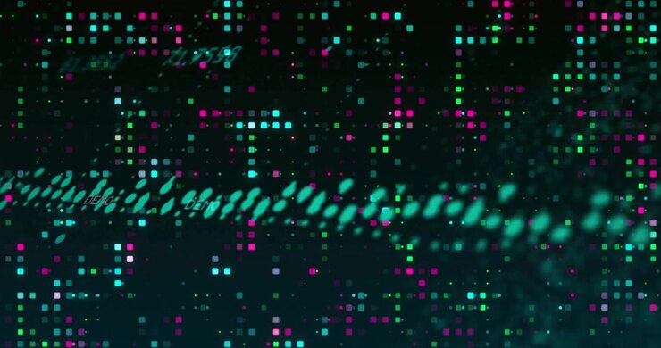 Abstract Digital Background with Moving Data Particles and Numbers