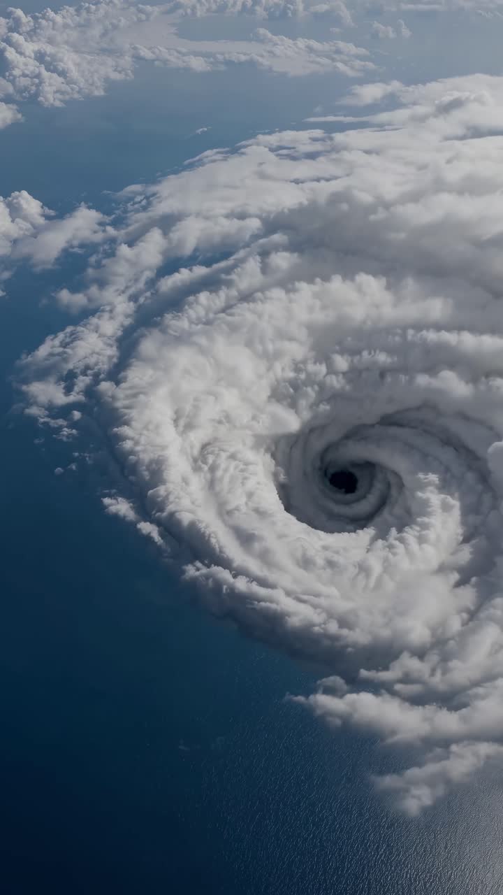 Luftfoto af en kraftig orkan, der hvirvler over havet