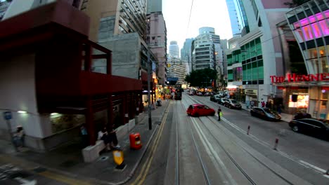 view of hong kong city busy streets from tramways