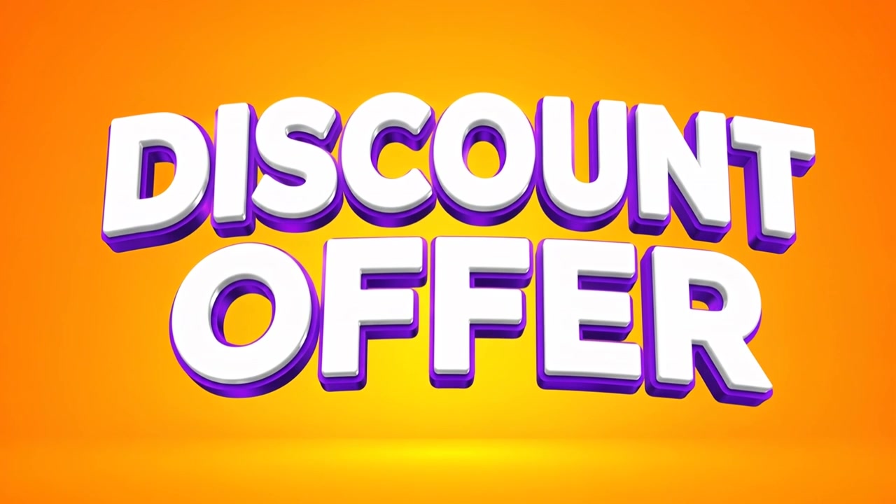 Animazione banner promozionale Offerta Sconto con tipografia 3D bianca su sfondo arancione