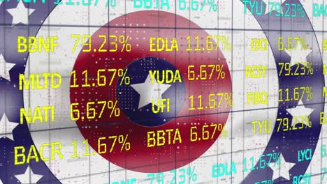 Stock-market-data-processing-against-stars-on-spinning-circles-on-white-background