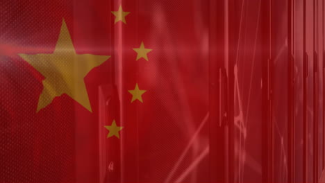 animation of flag of china over server room