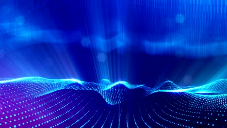 composición azul compleja con partículas luminosas que forman estructuras onduladas en el aire. animación suave en bucle 4k 3d con partículas de brillo. microworld de ciencia ficción o fondo espacial. 1
