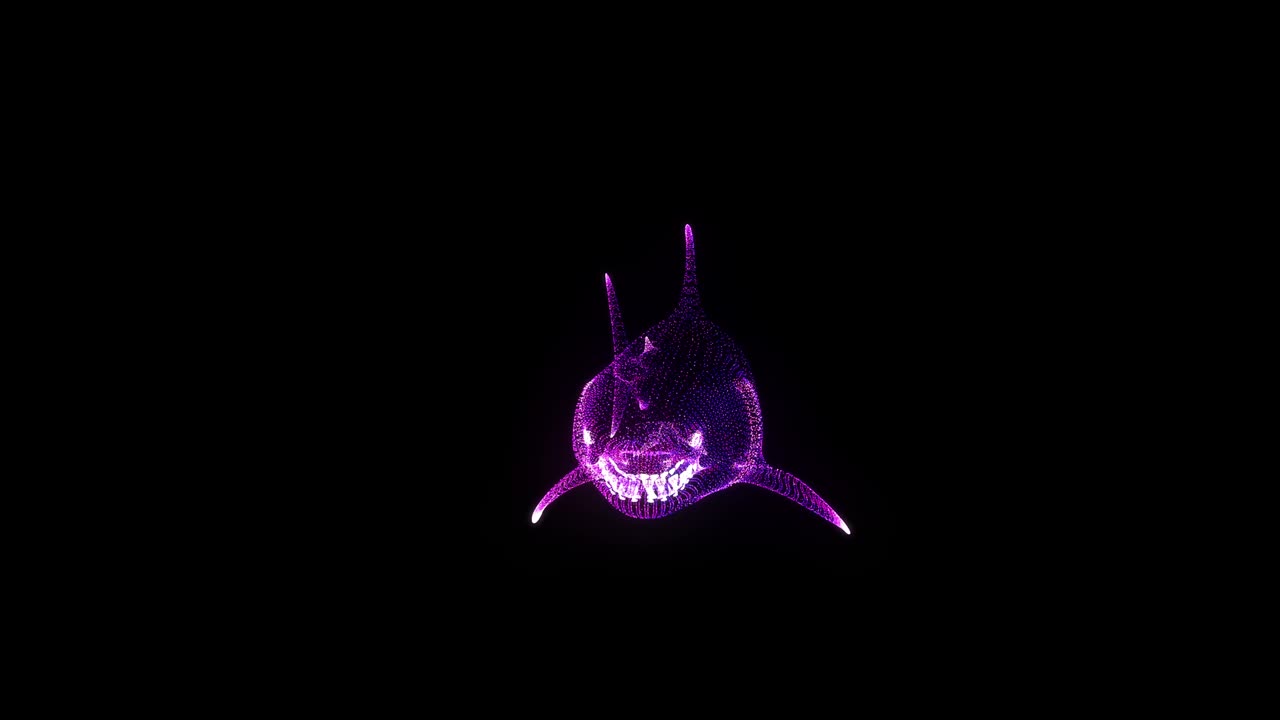 Shark RGB Hologram Wireframe. Nice 3D Animation on a black background with a seamless loop for futuristics projects