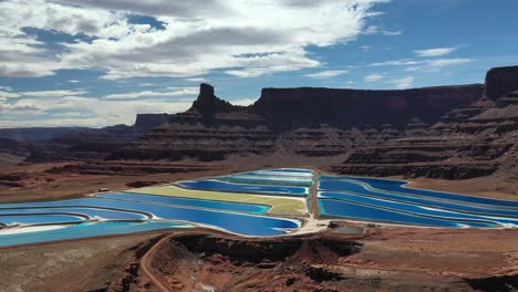 Aerial-View-Of-Potash-Chemical-Mines-In-Moab,-Utah---drone-shot