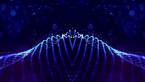 glow blue particles form lines, symmetrical structures like in microworld or cosmic space. 4k looped sci-fi 3d abstract background. for holiday presentations, ceremonies as vj loop motion design 7