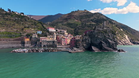vernazza, cinque terre, italy, aerial shot of coastal village with colorful houses