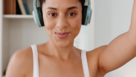 black woman, headphones and dance while happy
