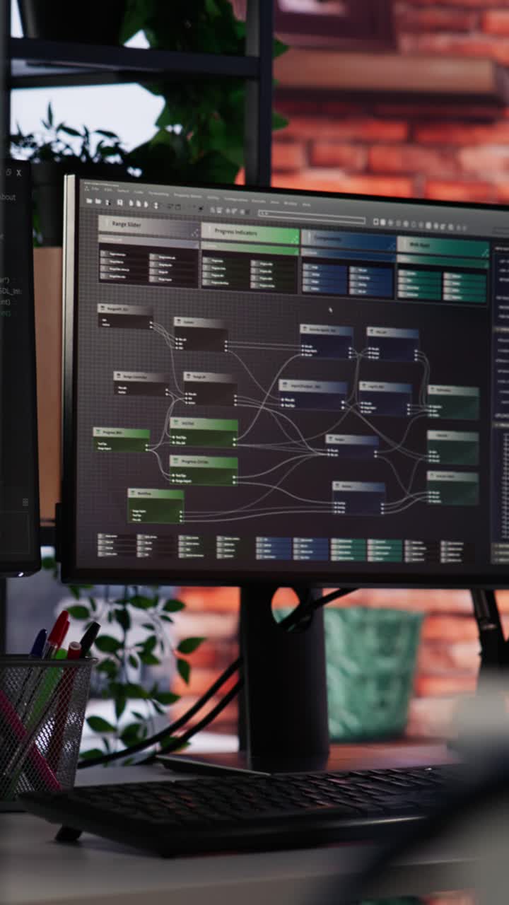 Vertical video Empty AI industry startup workplace leveraging machine learning technology