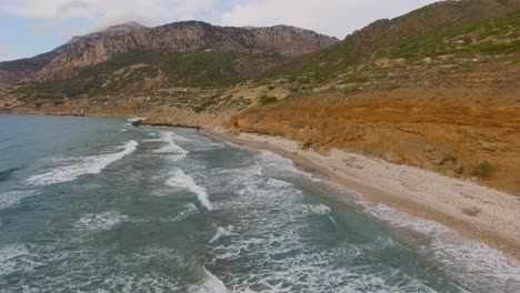 Aerial:-a-beach-on-Karpathos-island,-Greece