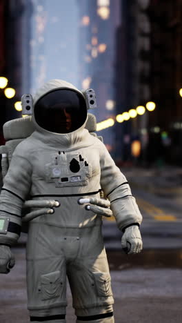 astronaut in a futuristic city