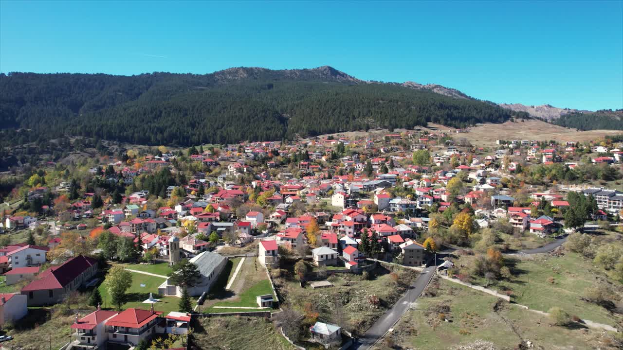 Samarina Historic Village in Grevena Greece, Aerial Panoramic View, Point of Interest Shot