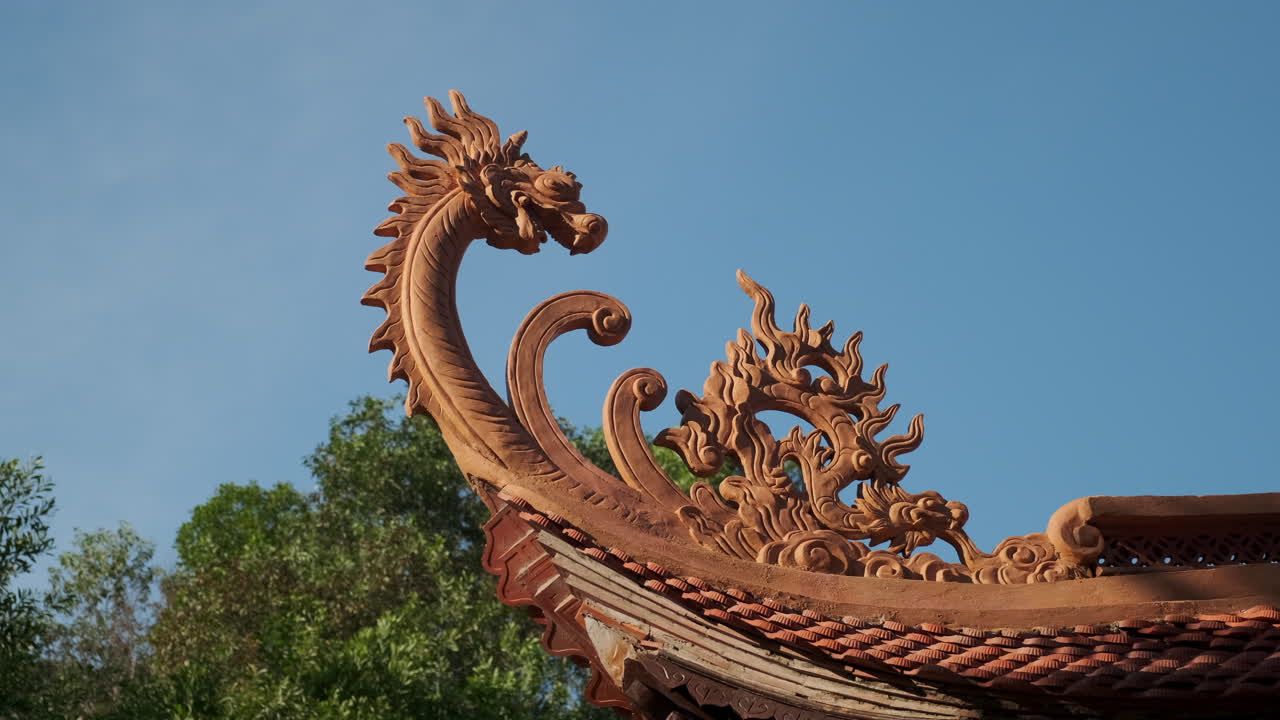 Ornate Dragon Roof Detail of a Vietnamese Temple