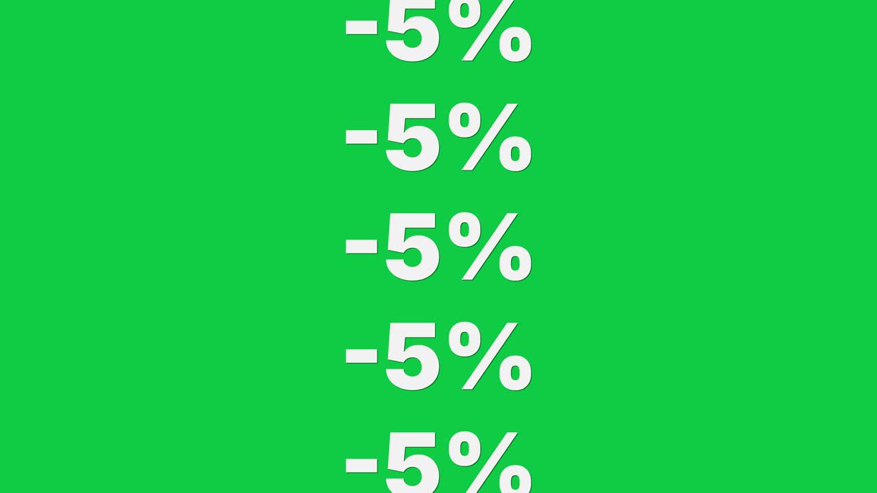 Stacked minus 5 percent text repeats vertically and scrolls upward on green screen