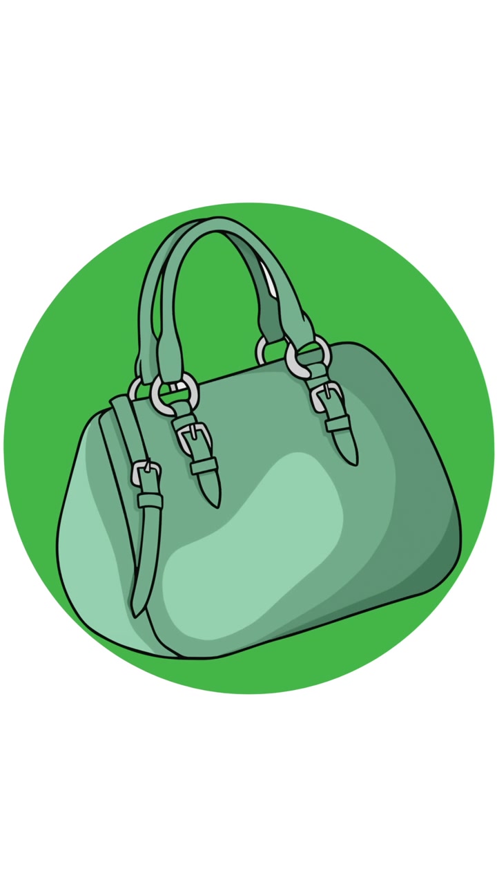 Animación de bolso de mano verde sobre fondo blanco