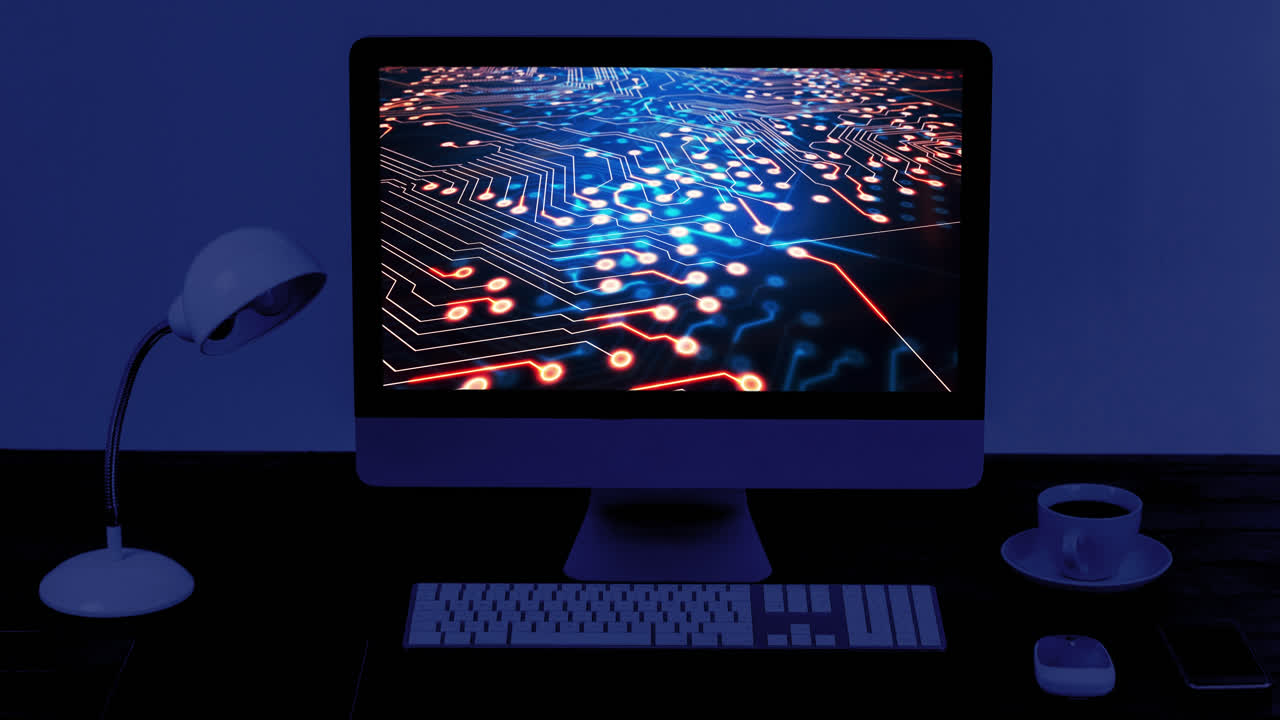 사무실에서 데이터 처리와 함께 컴퓨터의 애니메이션