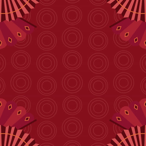 red background with fans and circles