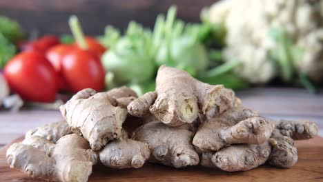 pile of fresh ginger with vegetables