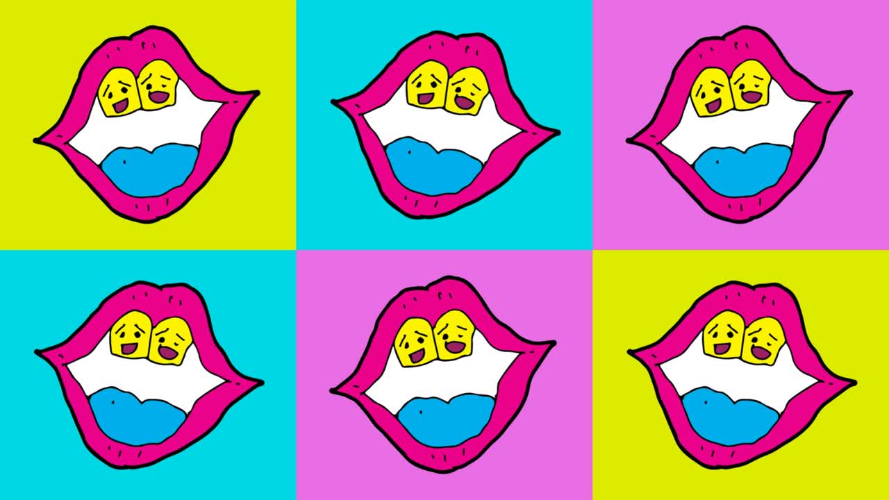 어린이들이 입술의 주제로 팝 아트를 그림 그리는 원활한 배경
