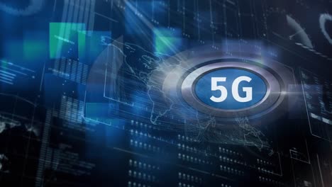 Logotipo-De-5g-En-Un-Botón-Con-Una-Pantalla-De-Datos-Al-Fondo