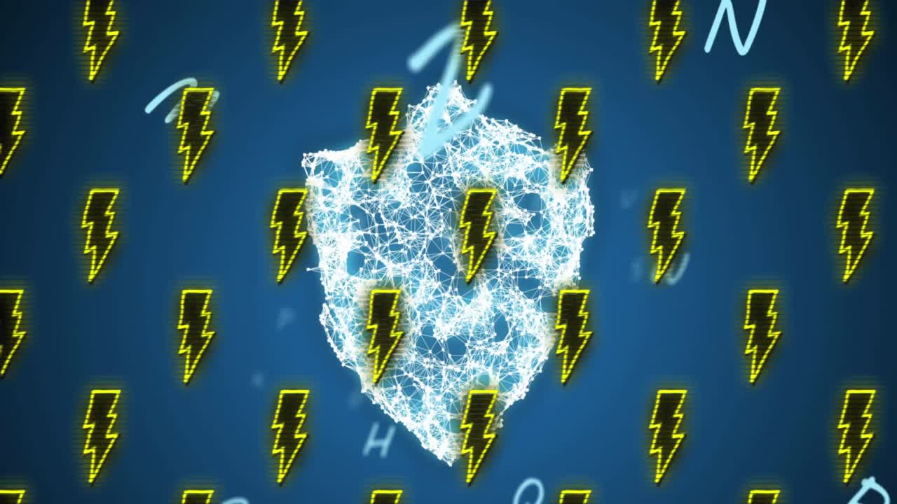 보안 방패와 문자 위에 번개의 애니메이션