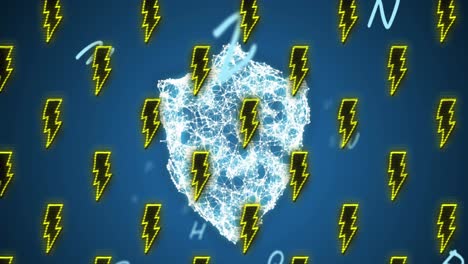 animación de relámpagos sobre escudo de seguridad y letras