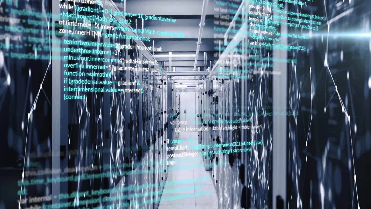 Computer code animation over servers in data center