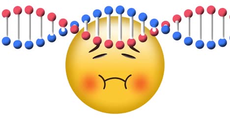 digital animation of dna structure spinning over sick face emoji against white background