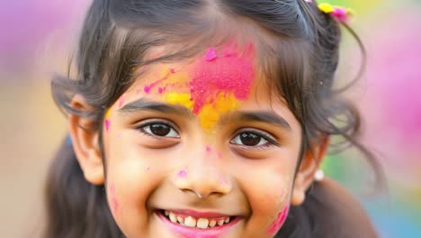 child celebrating holi with face painting