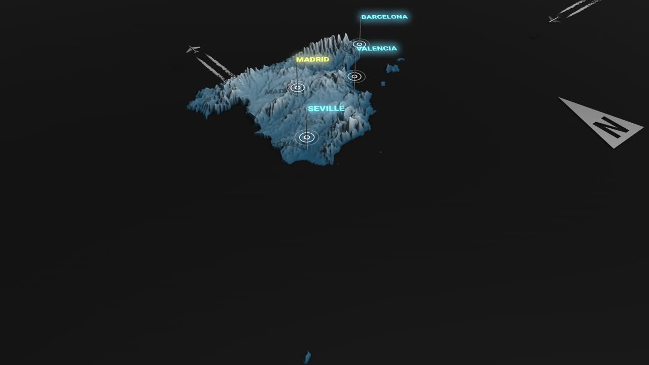 mapa de terreno en 3d de la noche de españa
