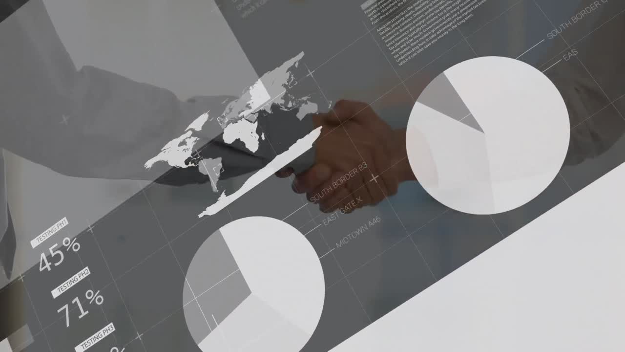 Animation of graphs and data over shaking hands