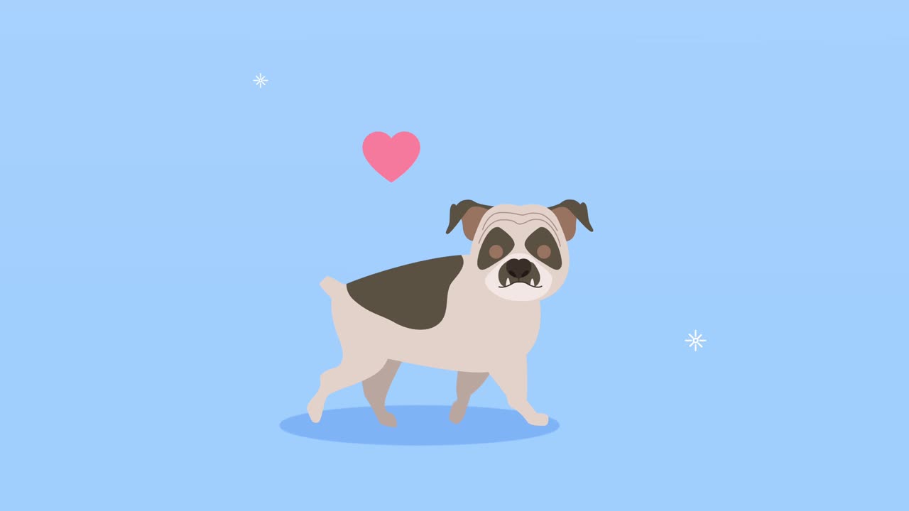 mascota de bulldog con animación de corazón