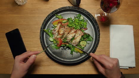 businessman enjoying restaurant dinner delicious meal on cafe table. eat concept