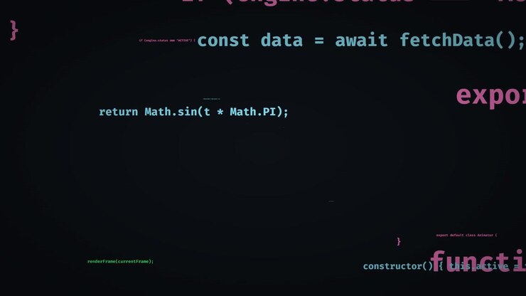 Gráficos de movimento abstratos de trechos de código JavaScript flutuantes