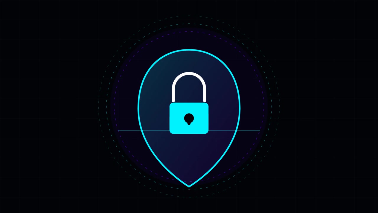 Digital Security Icon with Glowing Lock and Location Pin