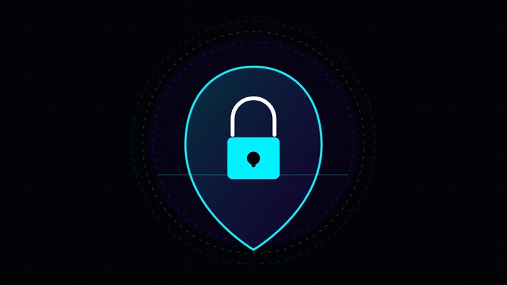 Digital Security Icon with Glowing Lock and Location Pin