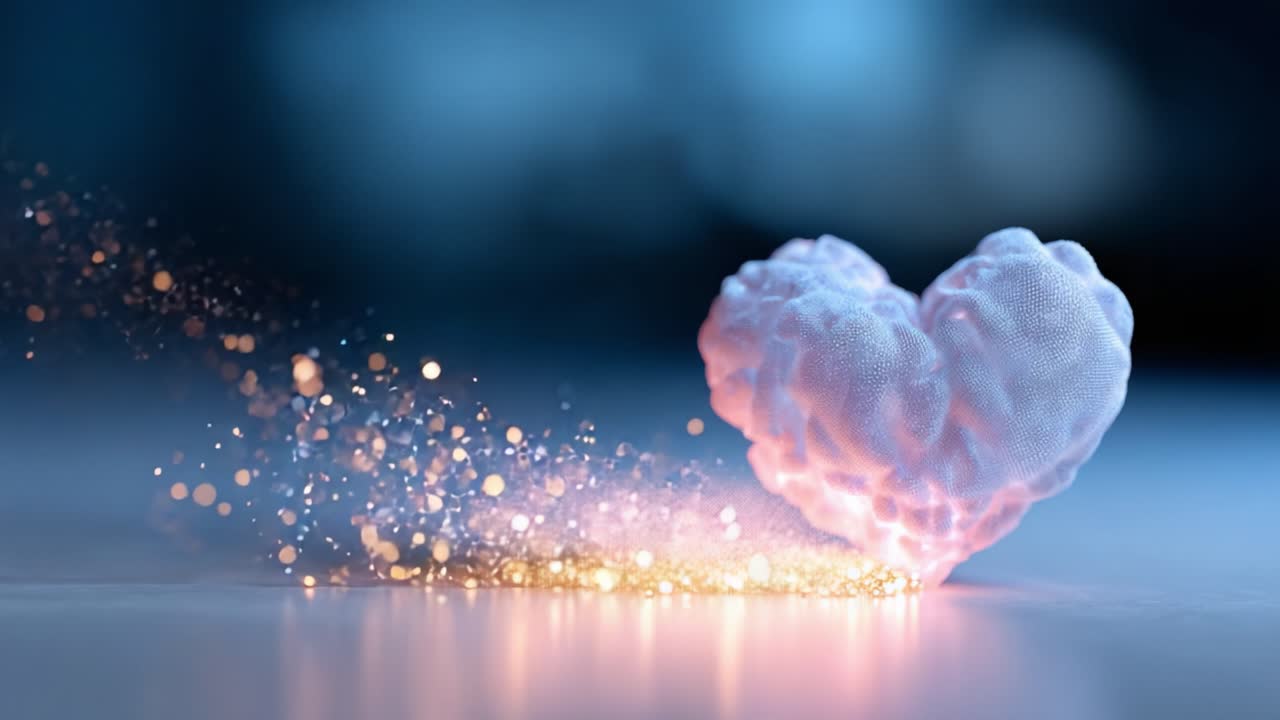 Cœur étincelant : une visualisation créative de l’amour et de l’émotion utilisant la lumière et la texture dans une composition d’art numérique vibrante