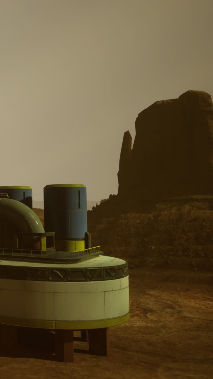 Building stands on a barren landscape under a cloudy sky at dusk