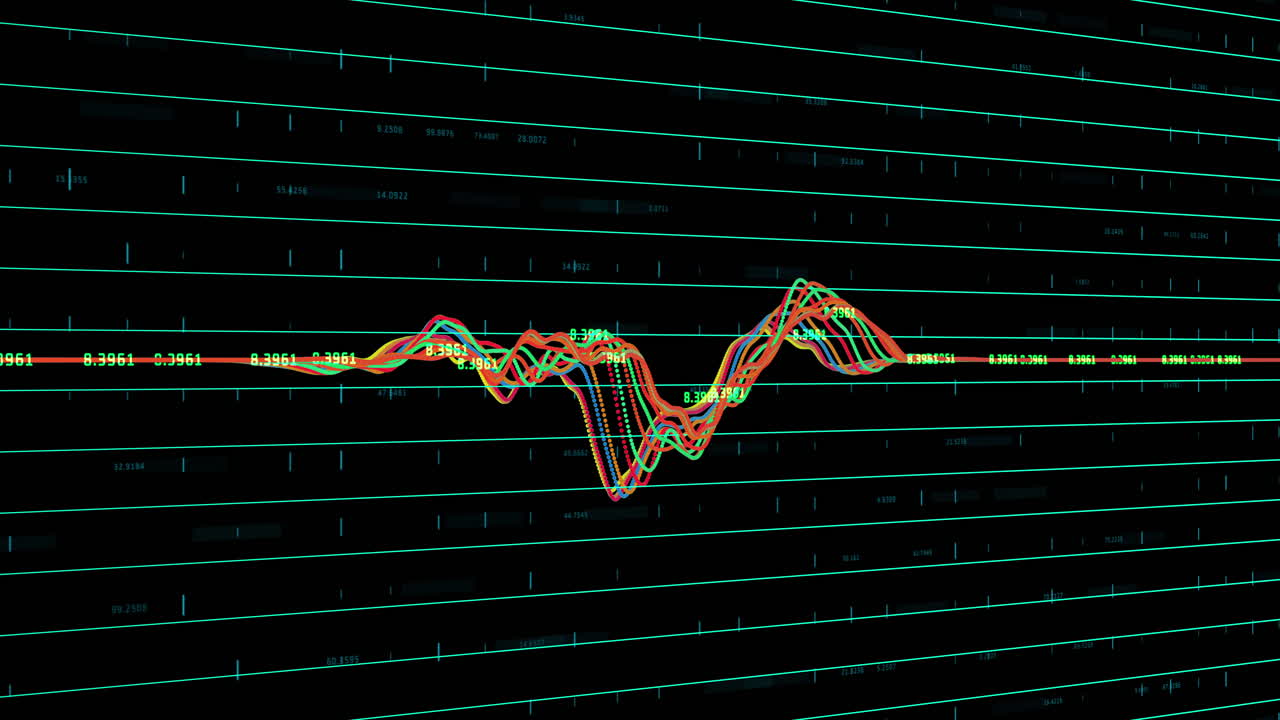 검은 바탕에 움직이는 다채로운 그래프