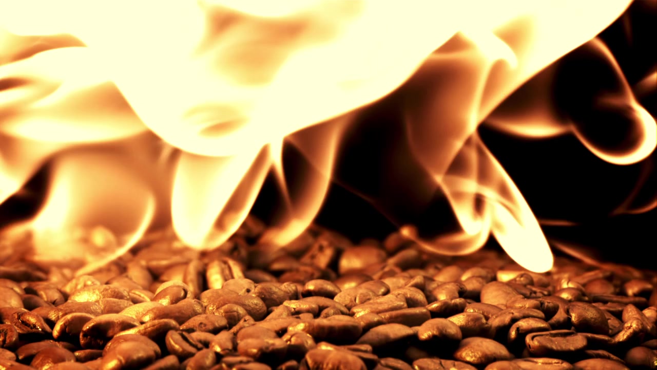 Coffee Beans Roasting with Flames in Slow Motion